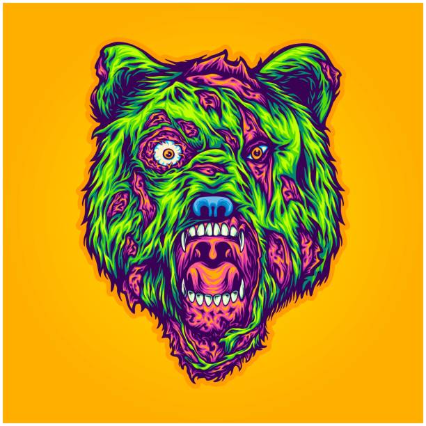 Beast scary head bear monster zombie Beast scary head bear monster zombie vector illustrations for your work logo, merchandise t-shirt, stickers and label designs, poster, greeting cards advertising business company or brands hungry bear stock illustrations
