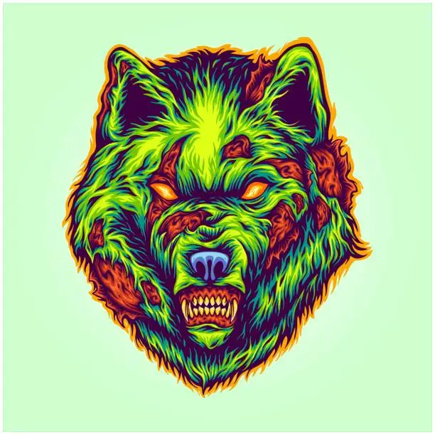 Vector illustration of Savage terror scary wolf head monster