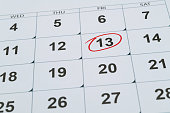 Red mark on the calendar at number 13