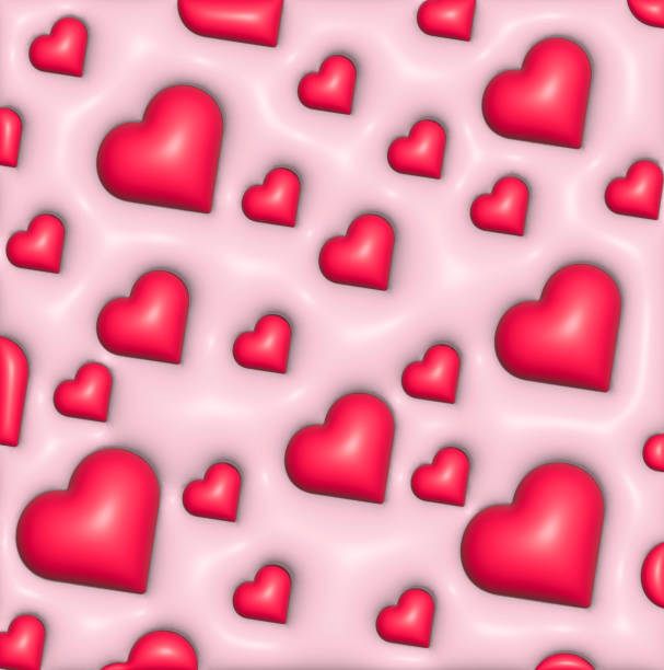 Abstract background with red hearts, 3D illustration