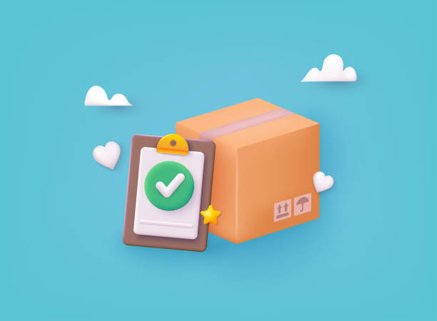 istock Paper parcel package boxes with clipboard and check list. Delivery service concept, online order tracking. Delivery home and office. 3D Web Vector Illustrations. 1598569575