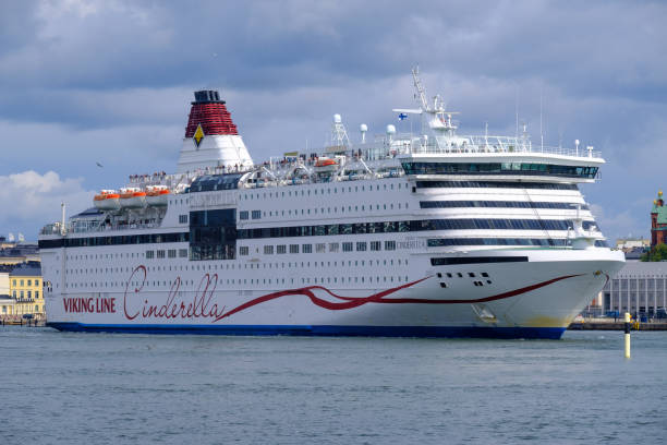 MV Viking Cinderella, operated by Viking Line, leaving from the Katajanokka commercial port. stock photo
