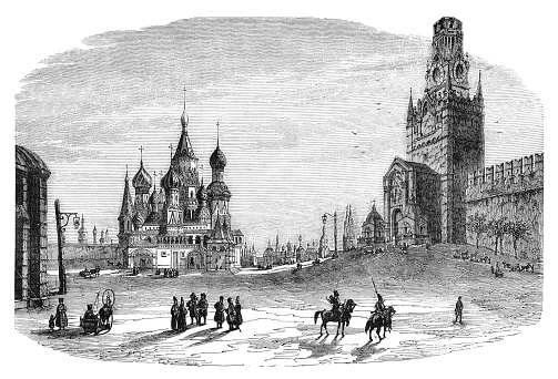 Moscow Church Vassili Blagennoi 

The Cathedral of Vasily the Blessed commonly known as Saint Basil's Cathedral, is an Orthodox church in Red Square of Moscow, and is one of the most popular cultural symbols of Russia. 

Original edition from my own archives
Source : Correo de Ultramar 1853