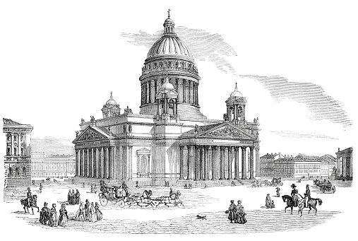 Saint Isaac's Cathedral or Isaakievskiy Sobor is a large architectural landmark cathedral that currently functions as a museum with occasional church services in Saint Petersburg, Russia. Completed in 1858.
Original edition from my own archives
Source : Correo de Ultramar 1853