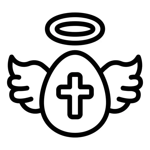 Vector illustration of Egg with wings and cross line icon, Happy Easter concept, Holy Easter symbol on white background, Egg as winged angel icon in outline for mobile web design. Vector graphics.