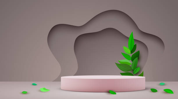 istock Abstract eco scene background. Cylinder podium with leaves. Product presentation, mock up, show natural cosmetic product. Podium, stage pedestal or platform. 1598598914