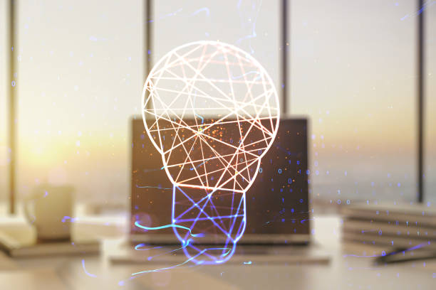 istock Creative idea concept with light bulb illustration on modern laptop background. Multiexposure 1598629865