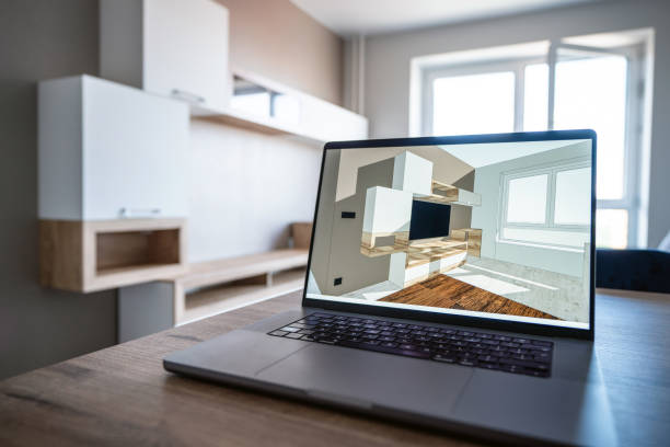 istock 3d model of apartment decoration on the screen laptop 1598682018