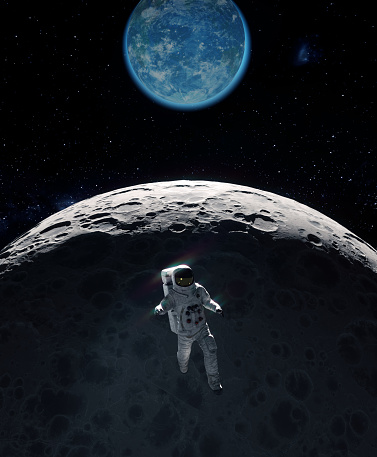 Astronaut in space.  Science fiction and space exploration concept. This is a 3d render illustration.