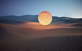 Moon in the desert. Global warming concept .