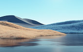 River among the hills, surreal image.