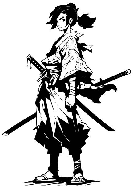 istock Teenage Samurai Girl Anime Line Art 1598695284