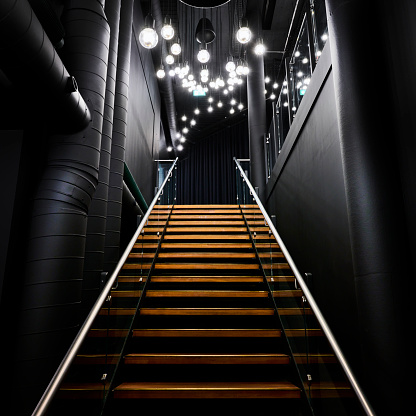 Modern minimalist stairway with landing in between