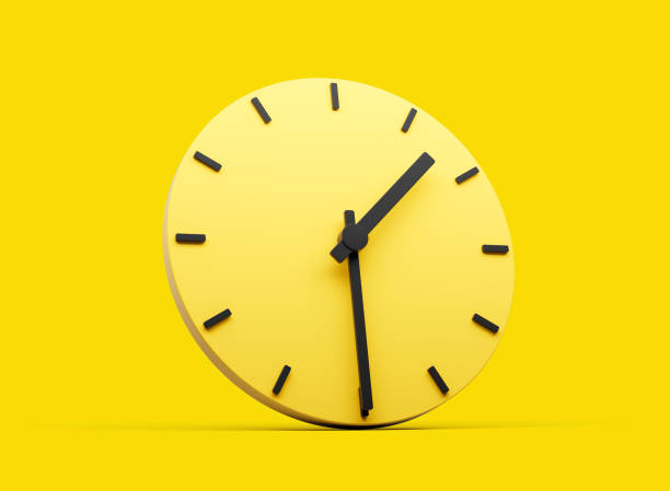 istock 3d Simple Yellow Round Wall Clock 1:30 One Thirty Half Past 1 On Yellow Background 3d illustration 1598696409