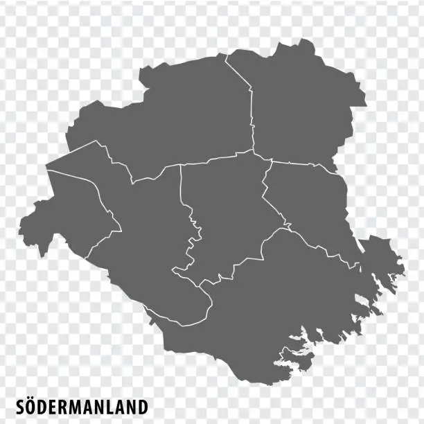 Vector illustration of Blank map Sodermanland County  of  Sweden. High quality map Sodermanland  County on transparent background for your web site design, logo, app, UI.  Sweden.  EPS10.