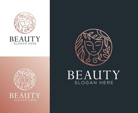 Women face combine flower and branch logo for beauty salon, spa, cosmetic, and skin care.