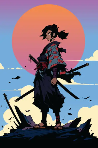 Vector illustration of Teenage Samurai Girl Anime