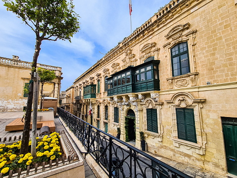 Colorful balconies in Valletta in Malta.