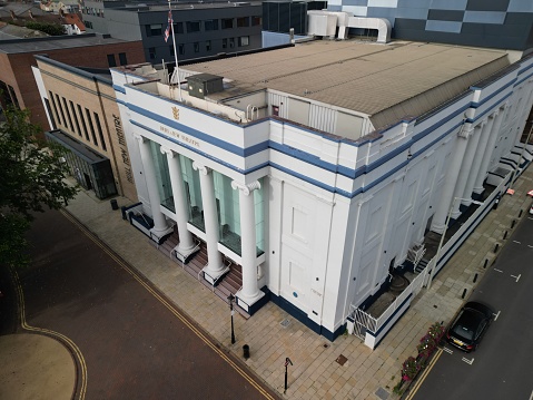 aerial view of Hull New Theatre Kingston square Hull., It opened in 1939 as a successor to the Hull Repertory Theatre Company