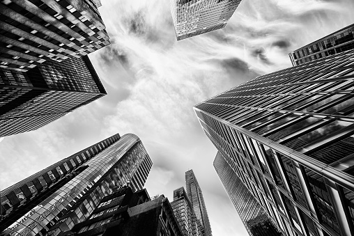 Skysrapers from below, Midtown Manhattan, NYC.