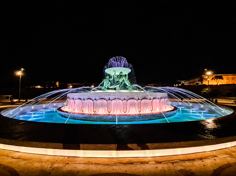 A beautiful Tritons' fountain in Valletta in Malta.
