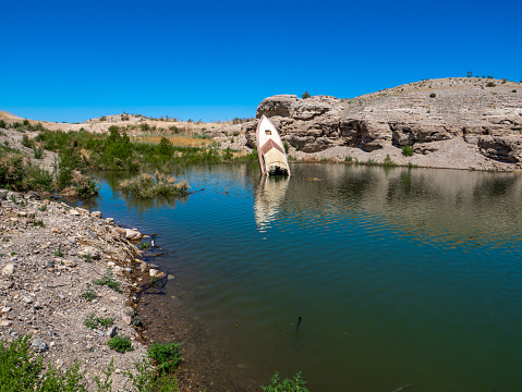 Sunken boat in Lake Mead area. shot in May 2023