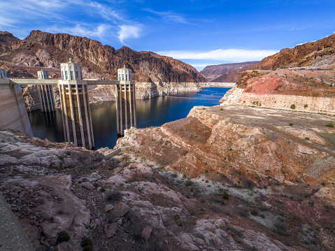 Historic low water level at Hoover Dam area. shot in the summer of 2023.