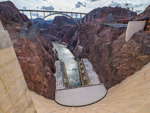 View of Hoover Dam looking fown the black canyon