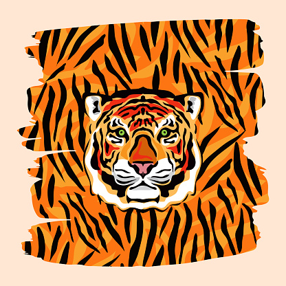 Animal  abstract  fantasy skinny  pattern  Tiger,   in cartoon flat style. Modern safari animal fashion print  skin design for textile, fabric, wallpaper Vector illustration