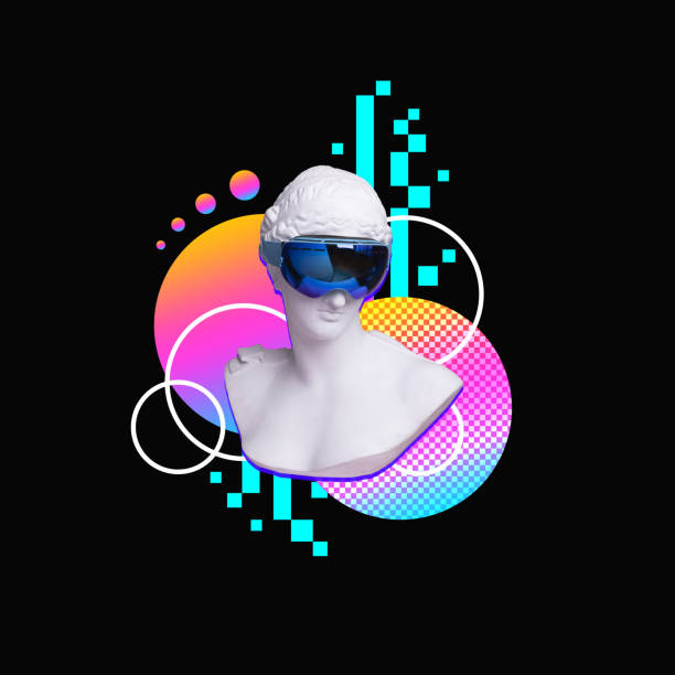 istock New reality. Antique statue bust in VR headset glasses over dark mode background with abstract elements. Contemporary art collage. 1598832710