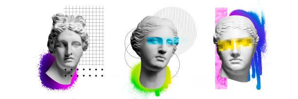 istock Banner. Contemporary art collage with antique statue busts over white background with abstract elements. 1598833270