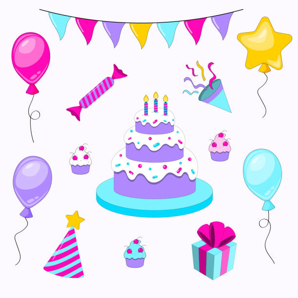 istock A set of birthday party items on a white background. 1598836099