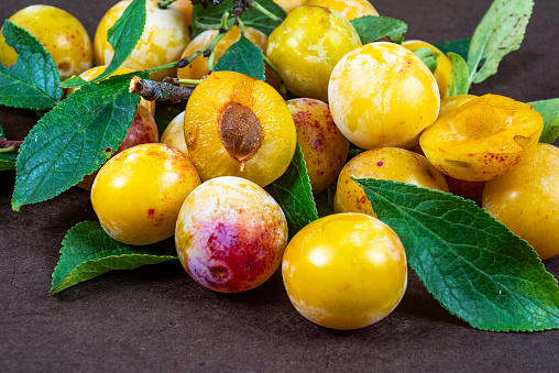 Fresh yellow plums mirabelles