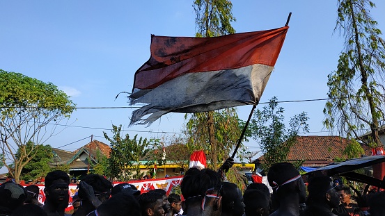 Palembang, Indonesia - August 14th 2018 : Indonesian Independence Day celebration parade at noon, Palembang-Indonesia