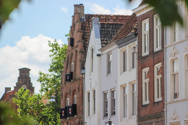 Row of typical Dutch houses in the town center of Zaltbommel, a town in North Brabant