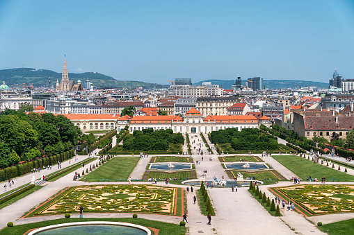 August 7, 2023: Vienna, Austria  -The Belvedere Palace garden. Photo taken during a summer day.
