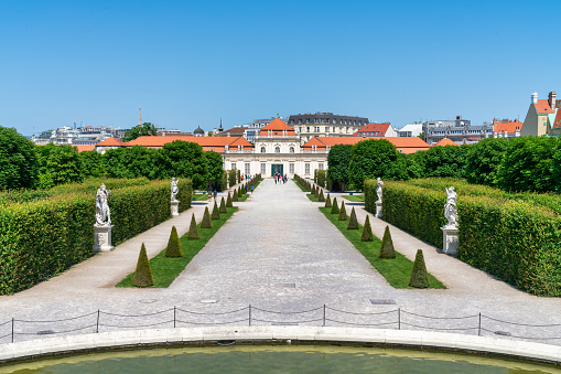 August 7, 2023: Vienna, Austria  -The Belvedere Palace garden. Photo taken during a summer day.