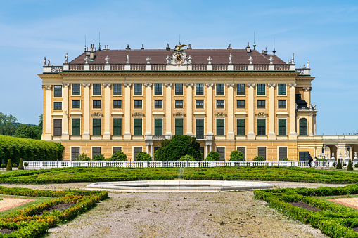 August 7, 2023: Vienna, Austria  - The Schönbrunn Palace. Photo taken during a summer day.