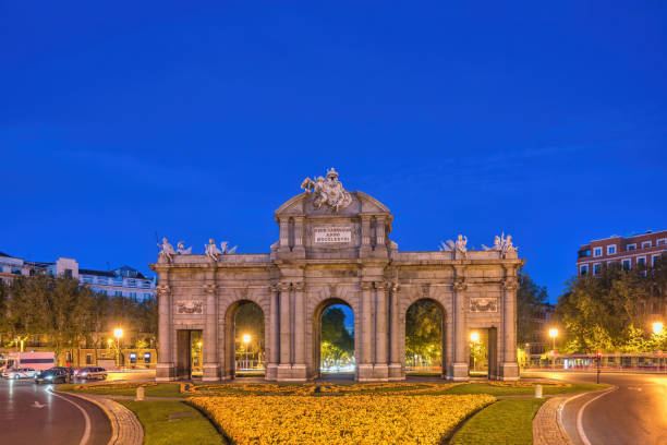 istock Madrid Spain, night city skyline at Puerta de Alcala 1598905677