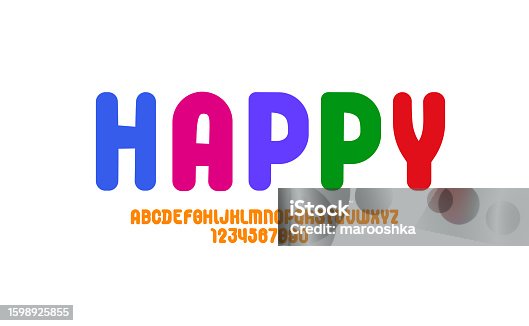 istock Playful colored font, thick rounded children alphabet, modern trendy bold letters and numbers, vector illustration 10EPS 1598925855