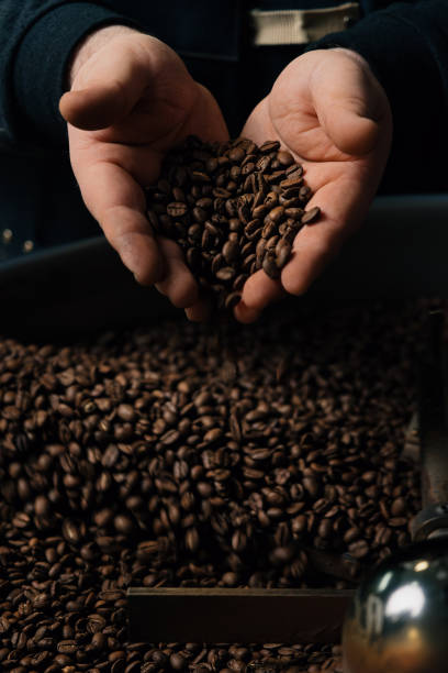 istock Crop man with handful of coffee beans 1598950120