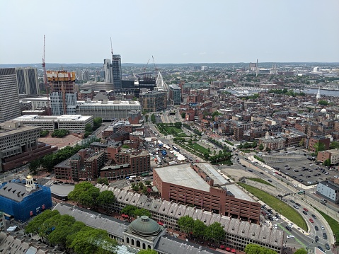 View of Boston's Quincy Market, North End, and West End from above