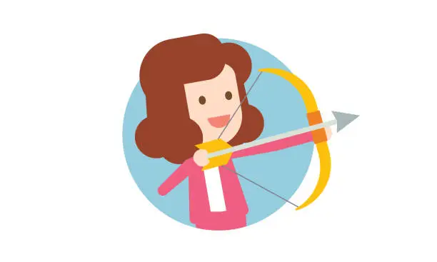Vector illustration of Businesswoman hitting the target