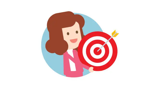 Vector illustration of Successful businesswoman hitting the target, Target success