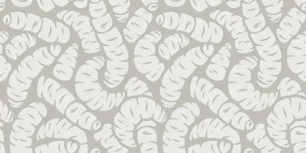 Vector illustration of Halloween seamless pattern with maggots or worms for holiday monochrome design