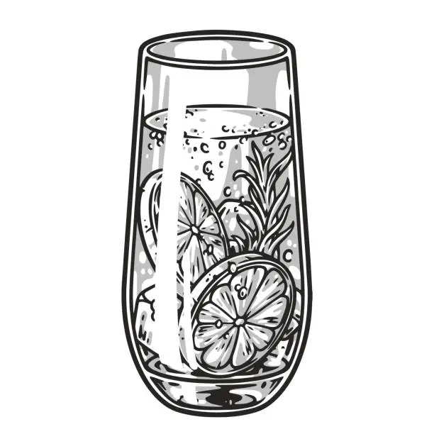 Vector illustration of Glass cold soda sticker monochrome
