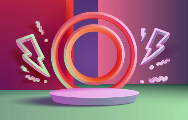 istock Scene mega sale, the lightning symbol, super offer podium banner, minimal pedestal. Vector illustration 1599005402