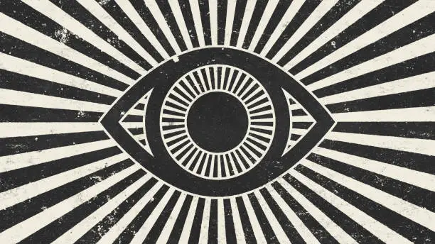 Vintage old Abstract grung grungy background black and white washed out halftone paper texture the all seeing eye