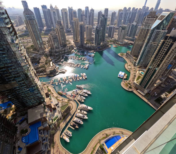 dubai city aerial view from the helicopter