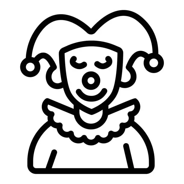 Vector illustration of Arlequin, Clown in a hat line icon, theater concept, harlequin costume vector sign on white background, outline style icon mobile concept web design. Vector graphics.